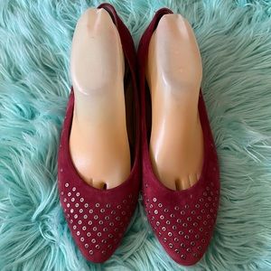 AGL RED STUDDED FLATS SIZE 10.5 EUC